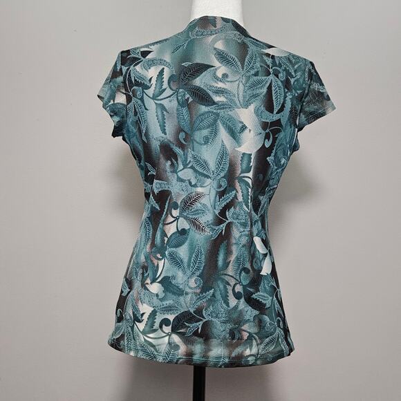 Vtg Worthington Top Womens M Brown Blue Y2K Forest Fairy Sheer Mesh Blouse - Picture 3 of 10